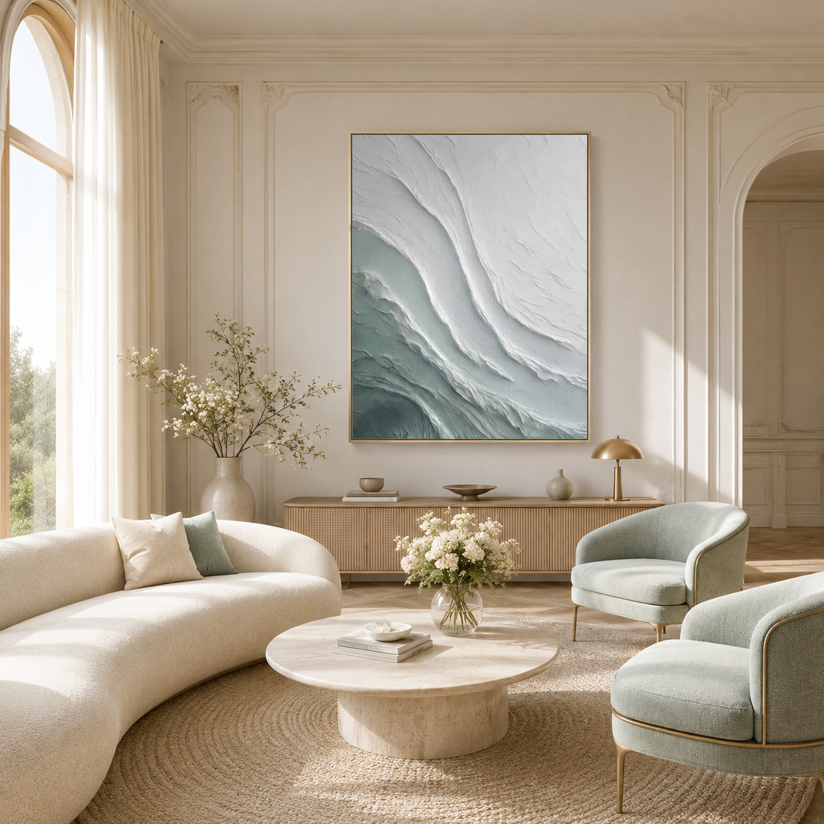Pale Blue Current - hand-painted coastal oil painting on canvas detail 5 by Realoilart