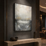 Silver Ascension - hand-painted abstract oil painting in a styled interior