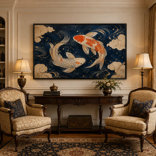 Celestial Koi - hand-painted oil painting on canvas