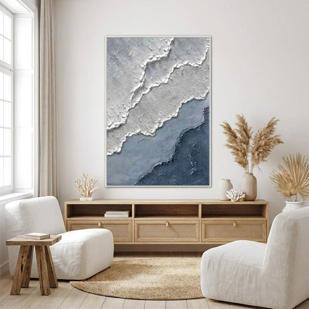 Slate Tide - hand-painted coastal oil painting on canvas detail 4 by Realoilart