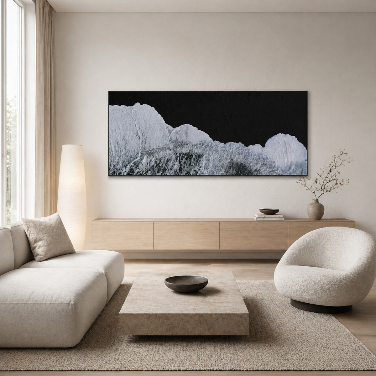 Midnight Peaks - hand-painted coastal oil painting on canvas detail 4 by Realoilart