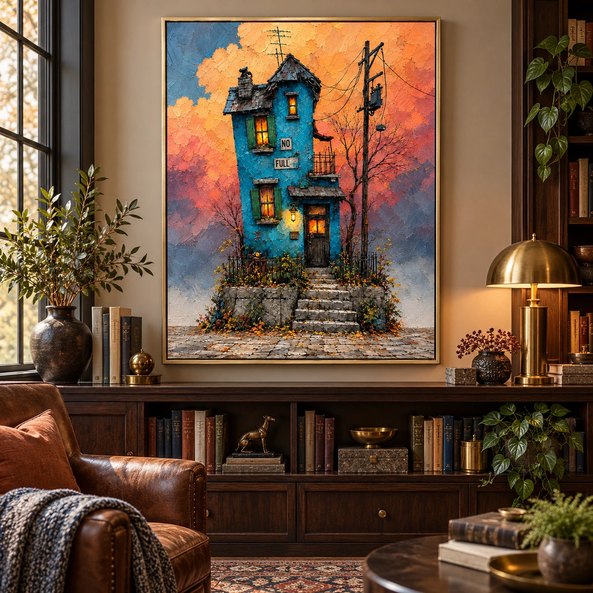 Blue House at Dusk - Front interior view