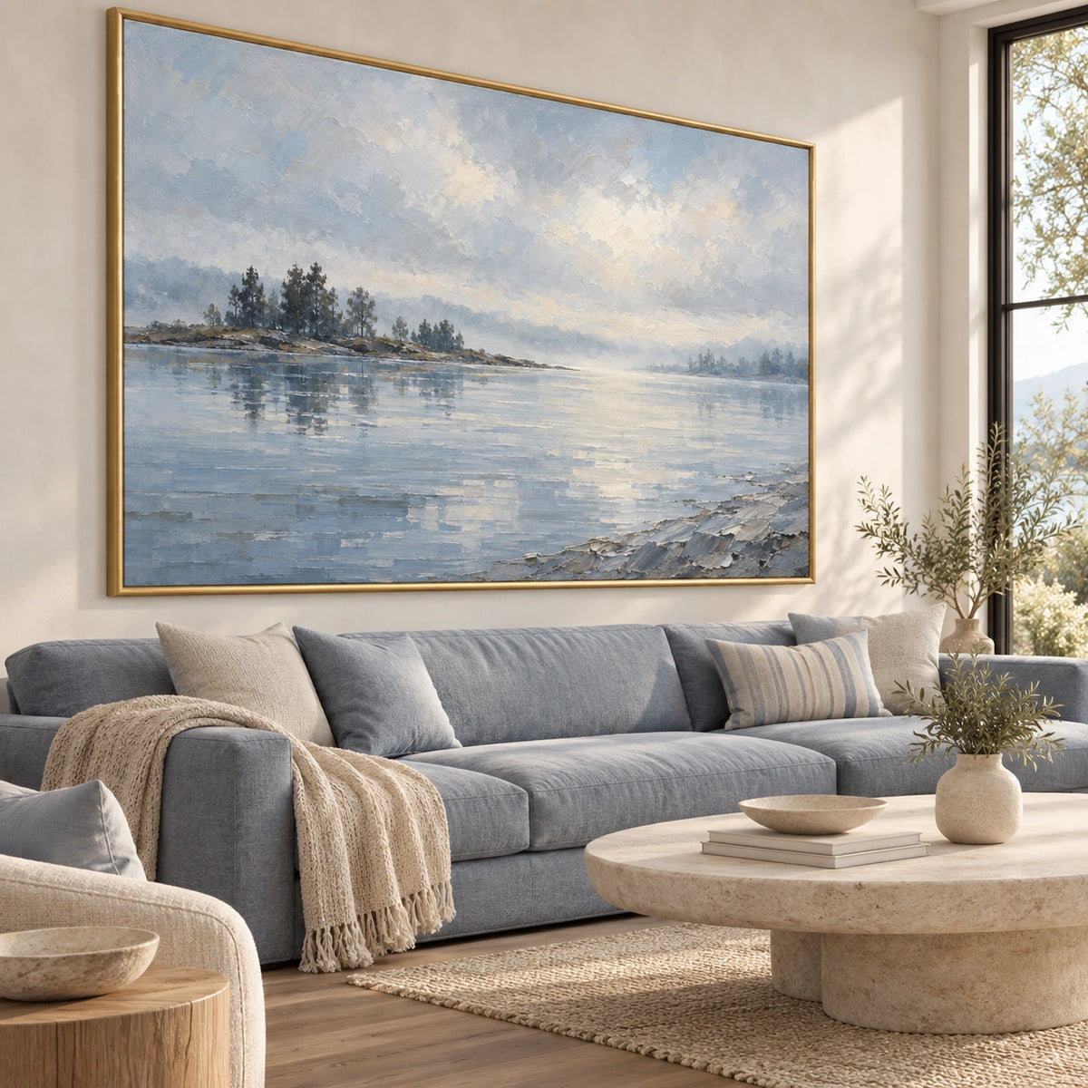 Mist Holds Distant Trees displayed in a living room — Left01 room view