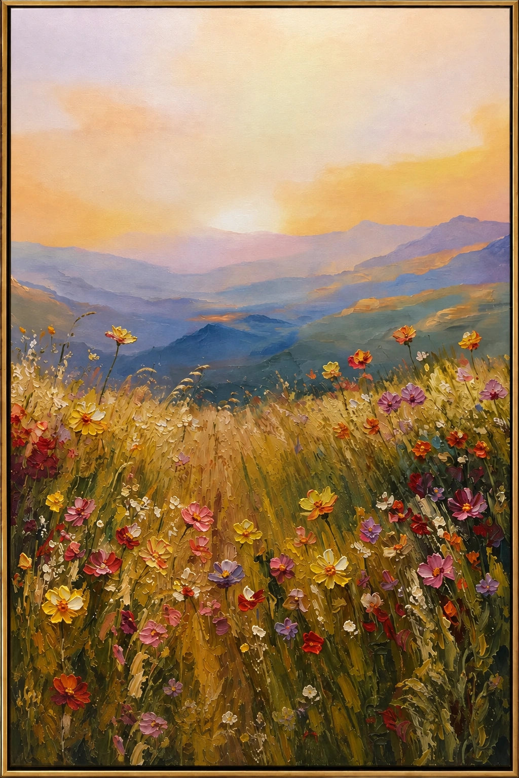 Golden Meadow original hand-painted wildflower mountain landscape
