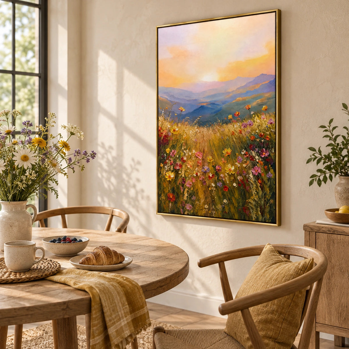 Golden Meadow oil painting displayed in a scene 4 right room view