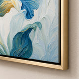 Azure Iris Chorus - hand-painted horizontal oil painting in a styled interior