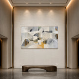 Ochre Geometry - hand-painted abstract oil painting in a styled interior