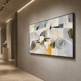 Ochre Geometry - hand-painted abstract oil painting in a styled interior