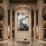 Gilded Drift - hand-painted abstract oil painting in a styled interior