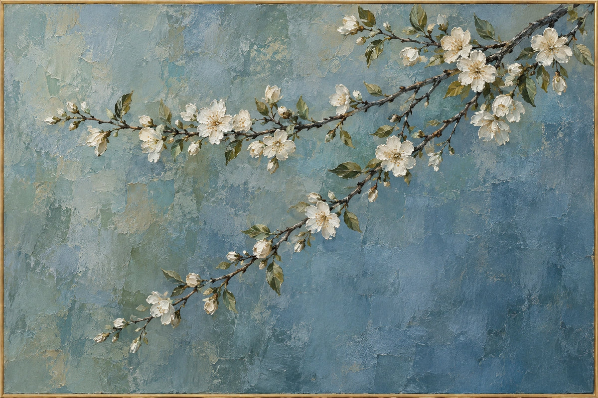 Blossoms Above Blue — Floral oil painting