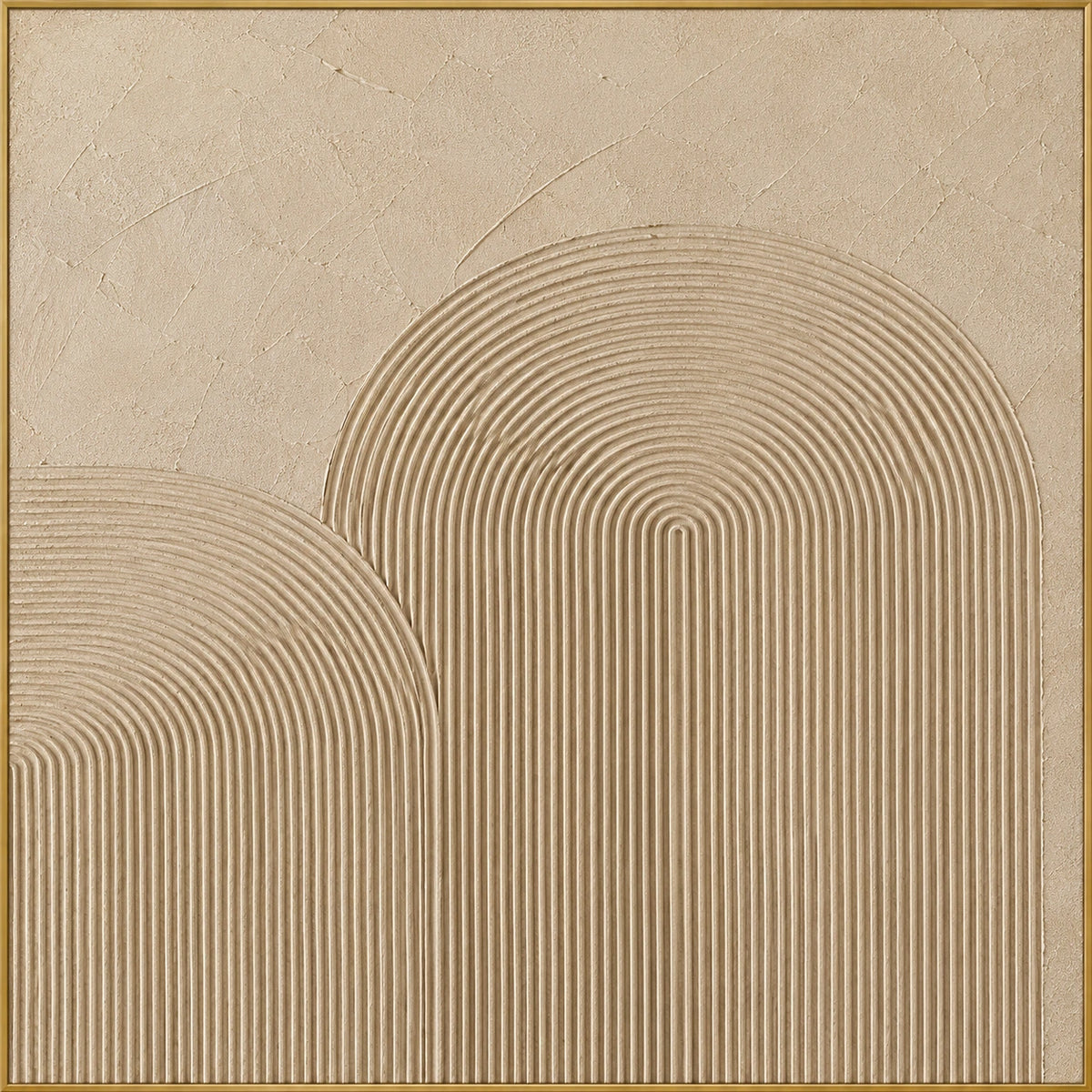 Arched Rhythm | Hand-Painted Abstract Oil Painting | Complete artwork front view with narrow champagne gold fine frame