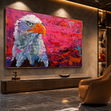 Realoilart bald eagle red background hand painted oil painting detail closeup