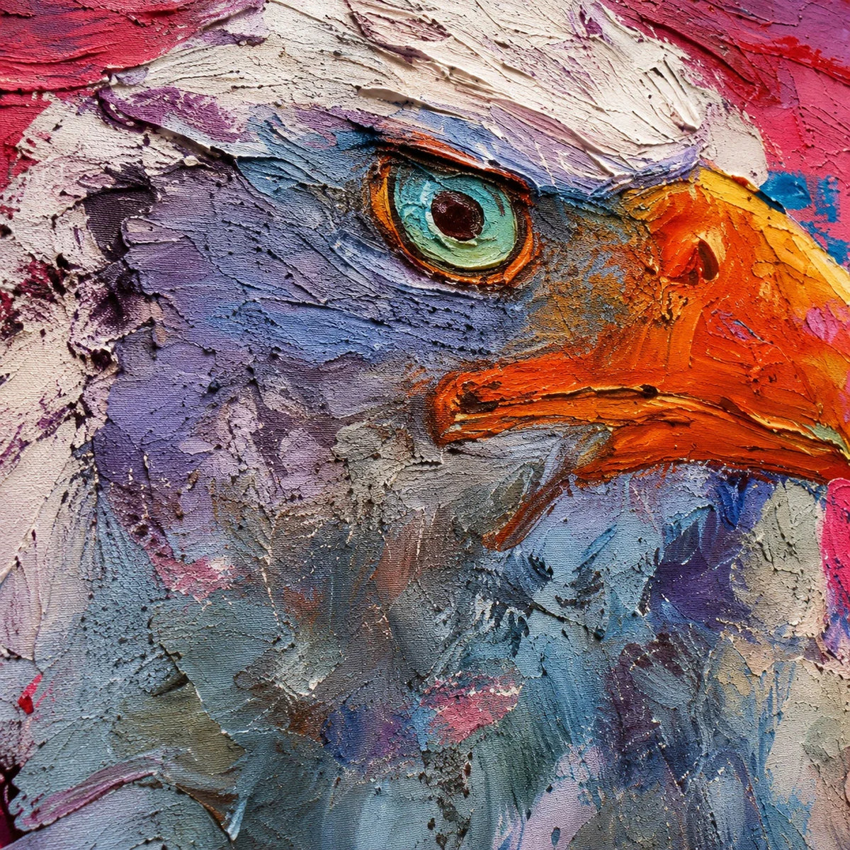 Realoilart bald eagle red background hand painted oil painting space view