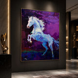Realoilart white horse purple background hand painted oil painting side detail