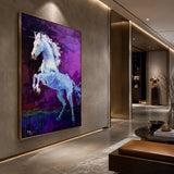 Realoilart white horse purple background hand painted oil painting space view
