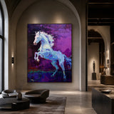 Realoilart white horse purple background hand painted oil painting space view
