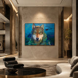 Realoilart wolf blue green background hand painted oil painting living room scene