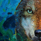 Realoilart wolf blue green background hand painted oil painting space view