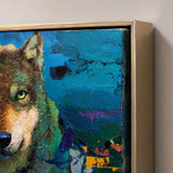 Realoilart wolf blue green background hand painted oil painting space view
