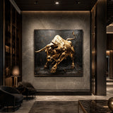 Realoilart golden bull black background hand painted oil painting wall scene