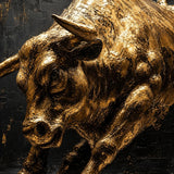 Realoilart golden bull black background hand painted oil painting detail closeup
