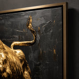 Realoilart golden bull black background hand painted oil painting side detail