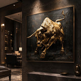 Realoilart golden bull black background hand painted oil painting space view
