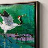 Realoilart white crane green background hand painted oil painting detail closeup