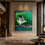 Realoilart white crane green background hand painted oil painting living room scene