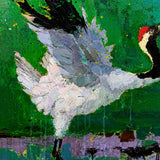 Realoilart white crane green background hand painted oil painting space view