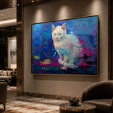 Realoilart colorful cat blue purple background hand painted oil painting wall scene
