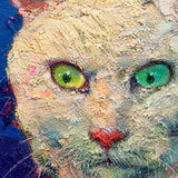 Realoilart colorful cat blue purple background hand painted oil painting side detail