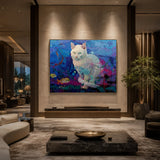 Realoilart colorful cat blue purple background hand painted oil painting living room scene