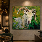 Realoilart goat green background hand painted oil painting wall scene
