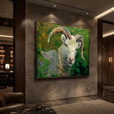 Realoilart goat green background hand painted oil painting space view