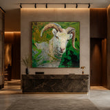 Realoilart goat green background hand painted oil painting space view
