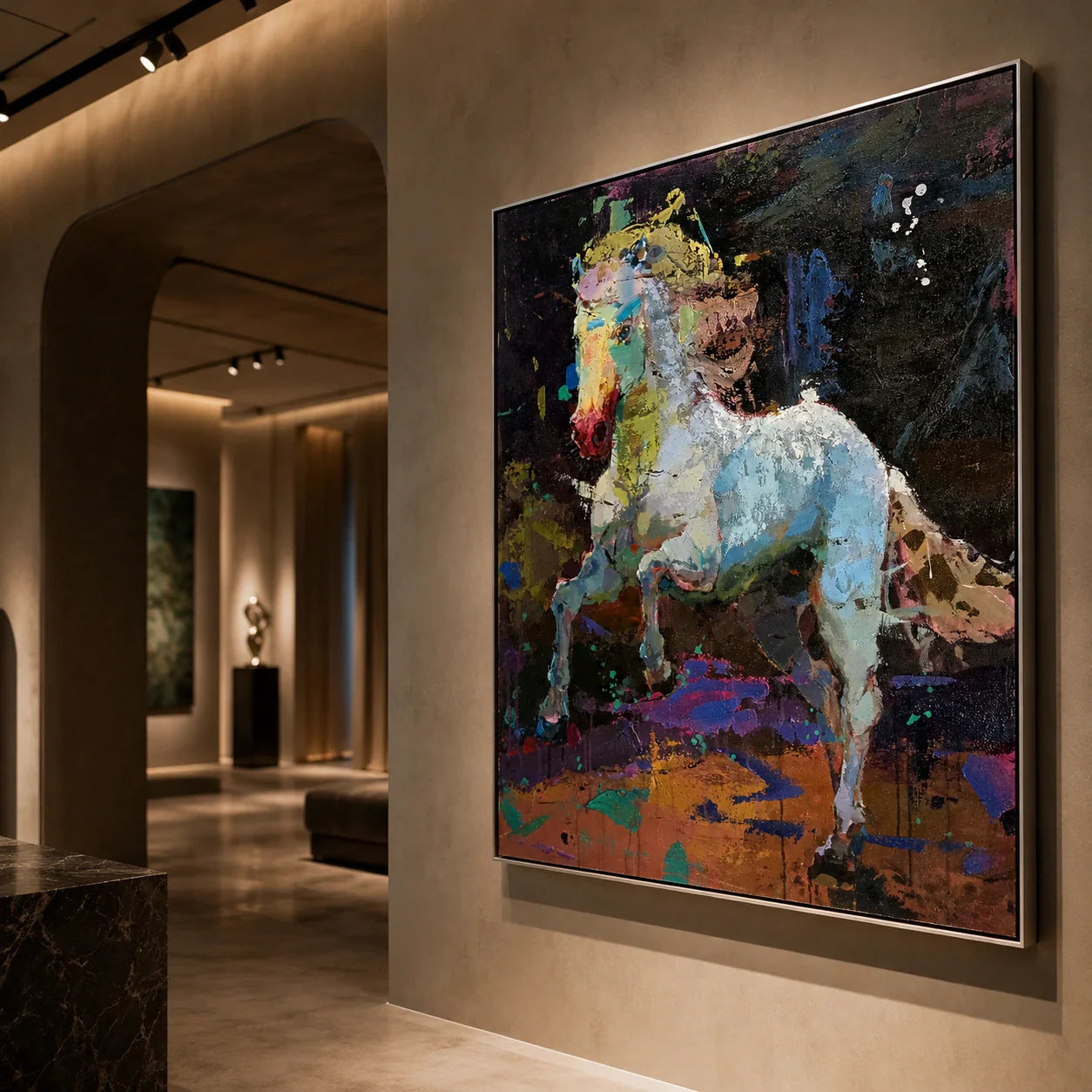 Realoilart colorful horse black background hand painted oil painting wall scene