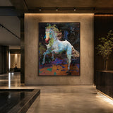 Realoilart colorful horse black background hand painted oil painting detail closeup
