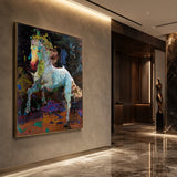 Realoilart colorful horse black background hand painted oil painting side detail