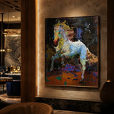Realoilart colorful horse black background hand painted oil painting living room scene