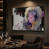 Realoilart monkey black white pink background hand painted oil painting detail closeup