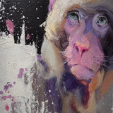Realoilart monkey black white pink background hand painted oil painting space view
