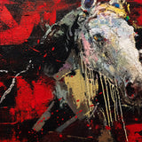 Realoilart white horse red background hand painted oil painting wall scene