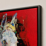 Realoilart white horse red background hand painted oil painting detail closeup