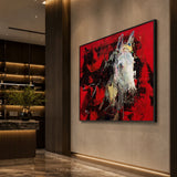 Realoilart white horse red background hand painted oil painting living room scene