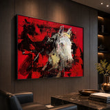 Realoilart white horse red background hand painted oil painting space view