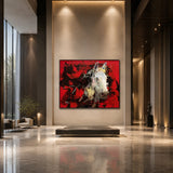 Realoilart white horse red background hand painted oil painting space view