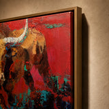 Realoilart bull red background hand painted oil painting wall scene
