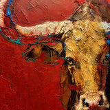 Realoilart bull red background hand painted oil painting wall scene