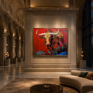 Realoilart bull red background hand painted oil painting living room scene